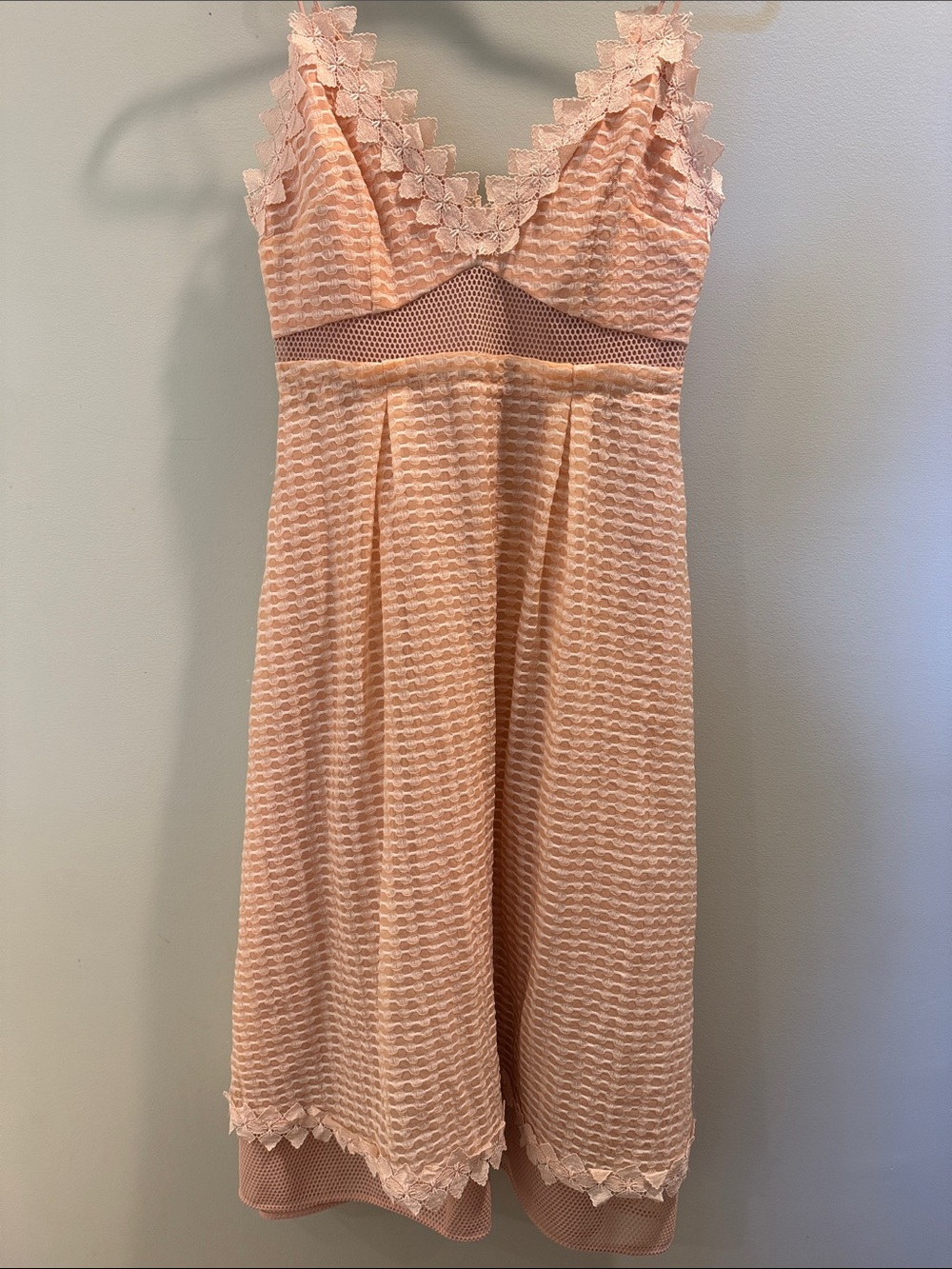 TALULAH Light Pink Lace-Trim Floral Appliqué Midi Dress